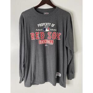 Red Sox T Shirt Adult Size Large Gray Long Sleeve Majestic Baseball MLB